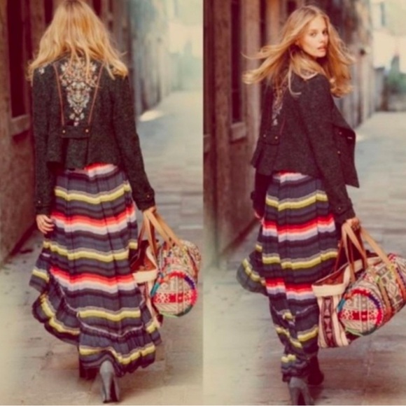 Free People High-Low Maxi Skirt MultiColor Accordion Elastic Waist - Picture 2 of 8